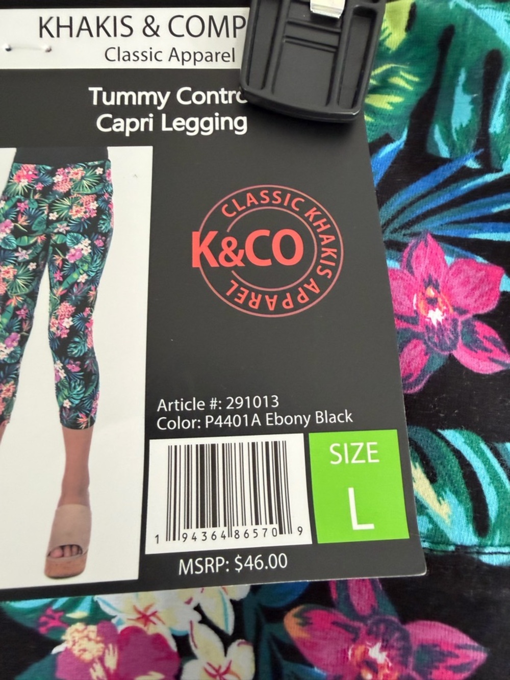 Kids Capri Leggings - Ebony Black Floral (Size L)